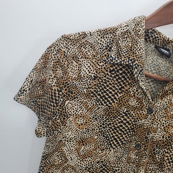 Womens Snakeskin Button Front Bodycon Dress Size 8 Short Sleeve Animal Print - Picture 7 of 11